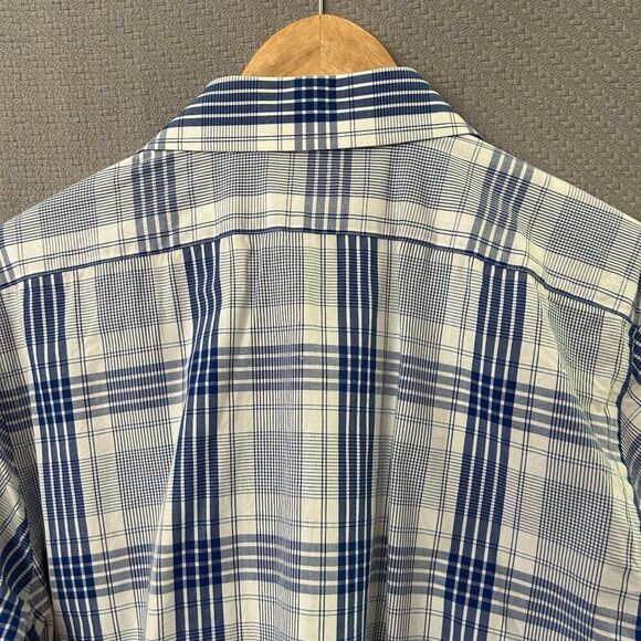 Express Large Fitted Long Sleeve Button-Front Shirt Blue White Plaid 16 - 16 1/2 - Picture 10 of 14